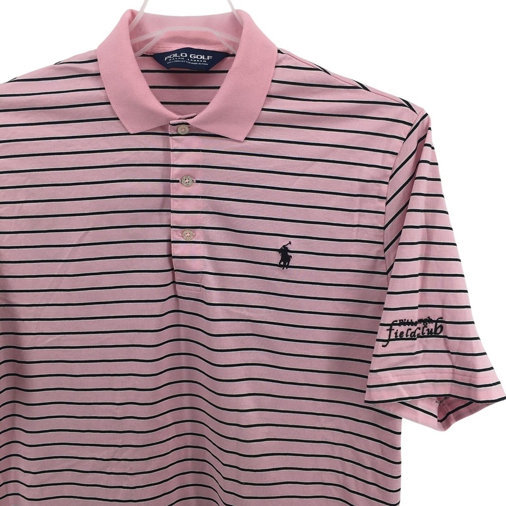 Polo Golf Ralph Lauren Polo Mens M Pink Stripe Pima Cotton Pittsburgh Field Club